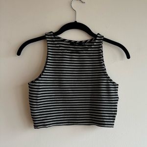 Talula by Aritzia Black Stripe High Neck Crop Top
